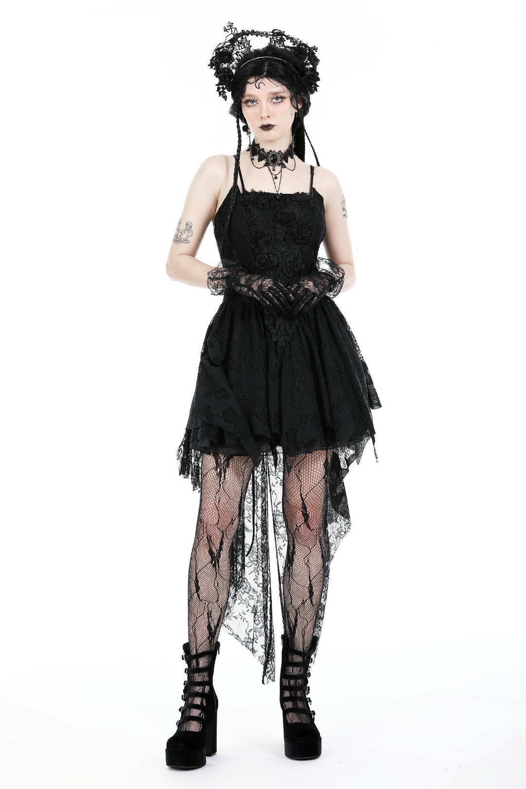 Strap Lace Trail Mini Dress