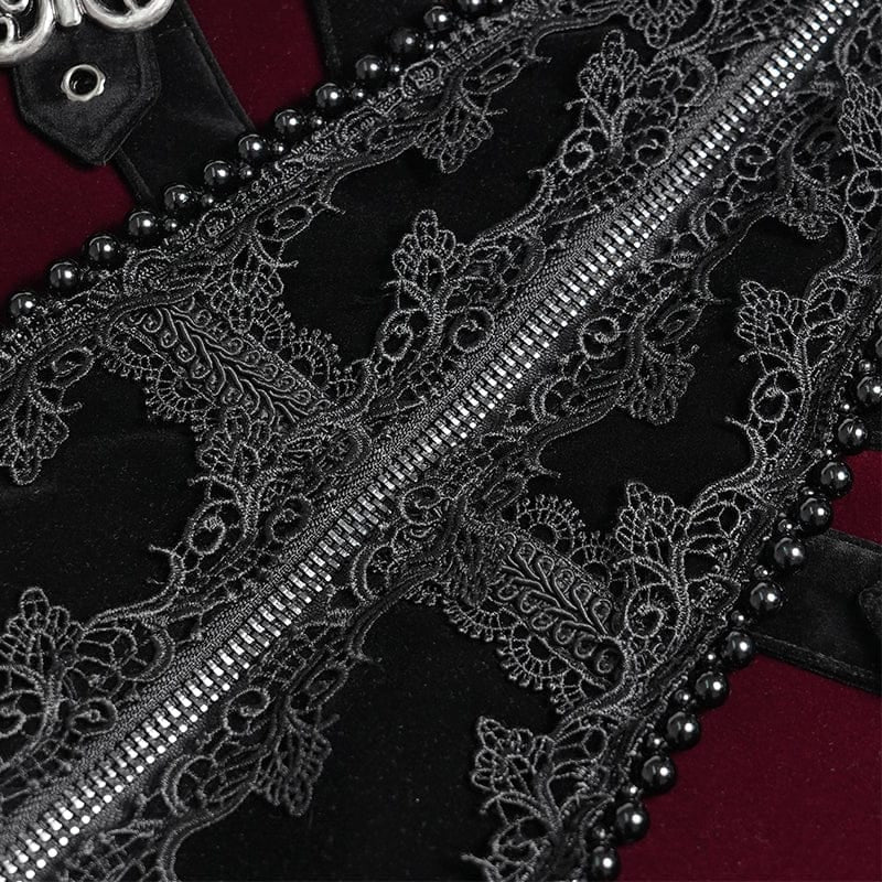 Big Buckle Long Velvet Black Gothic Jacket