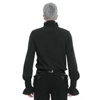 Black Ruffle Pleat High Neck Shirt