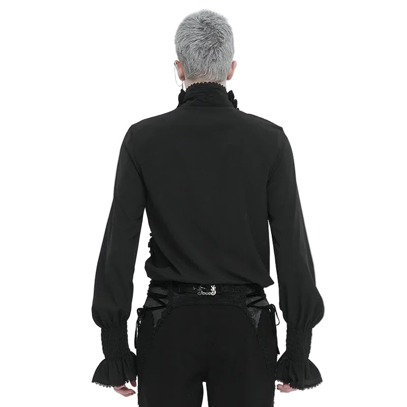 Black Ruffle Pleat High Neck Shirt