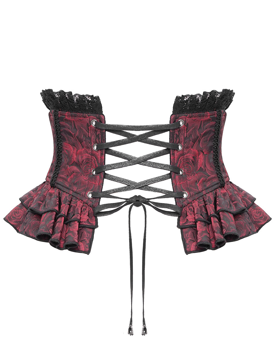 Red Crucifix Rose Frill Corset Belt