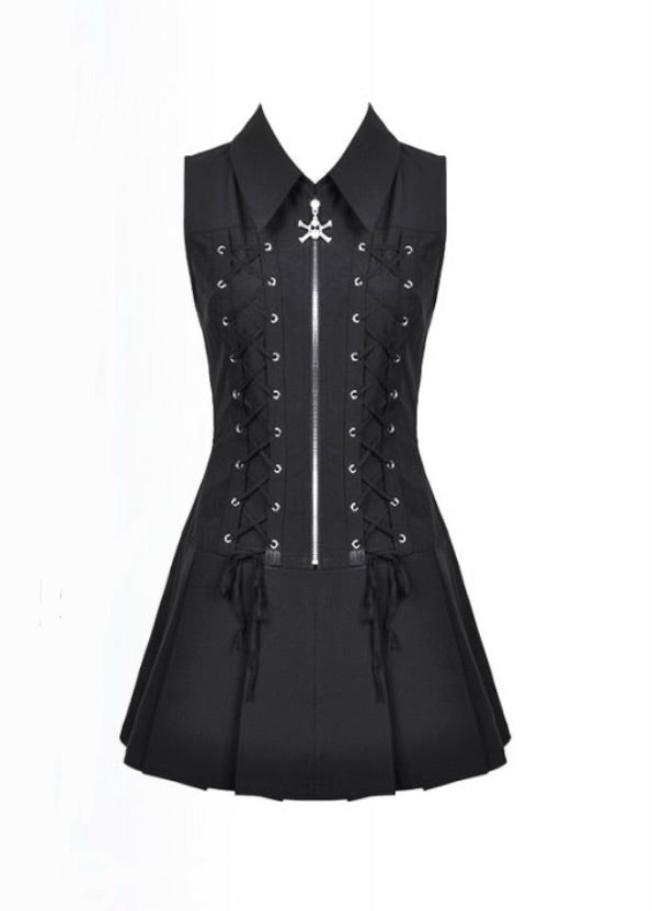 Skull Zip Lace Up Skater Dress