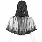 Sheer Patterned Hem Hooded Shrug Cape