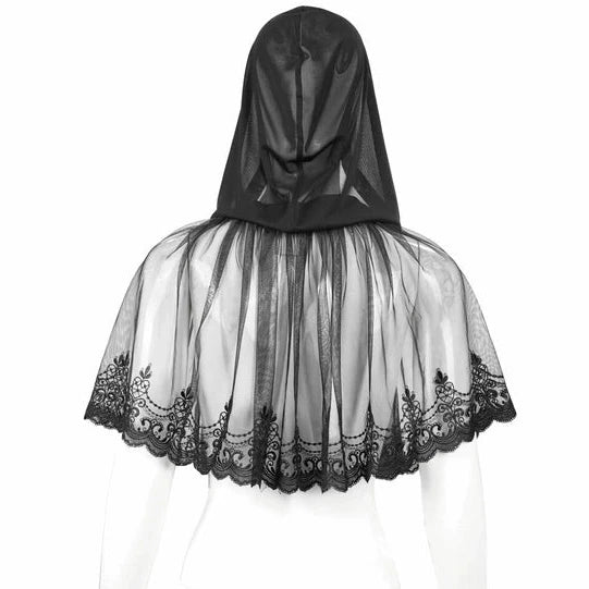 Sheer Patterned Hem Hooded Shrug Cape