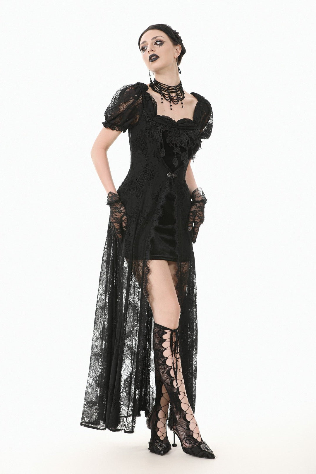 Velvet Lace Skirt Mini Dress