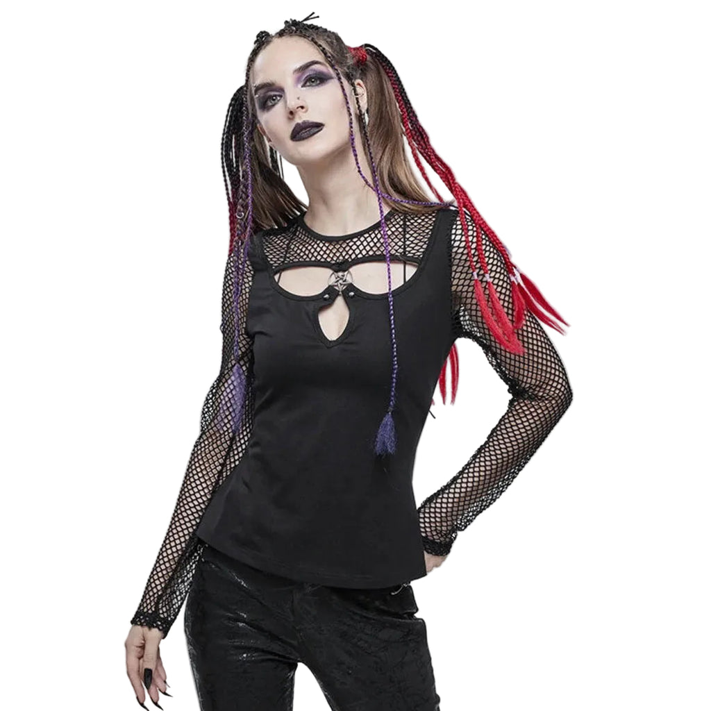 Trio Cutout Fishnet Sleeve Top