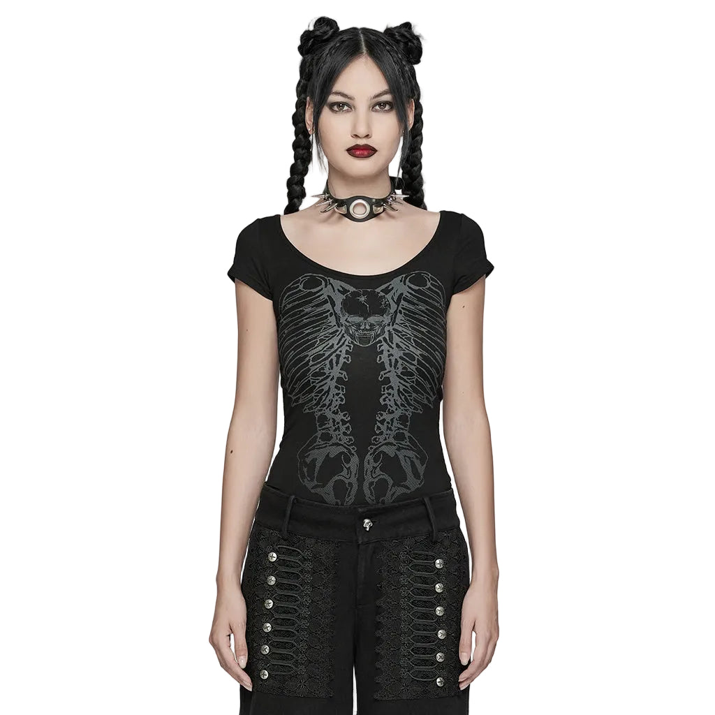 Cap Sleeve Ribcage Skeleton Ring Cutout Spine Top