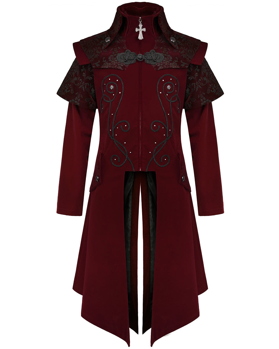 Cape Collar Crucifix Gothic Long Burgundy Coat