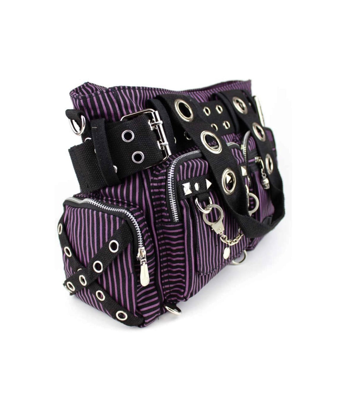 Black & Purple Stripe Handcuff Eyelet Handbag