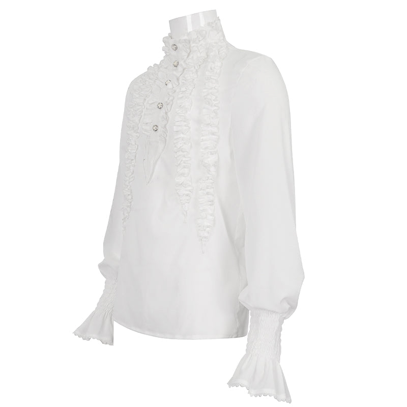 White Ruffle Pleat High Neck Shirt