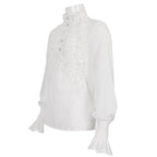 White Ruffle Pleat High Neck Shirt
