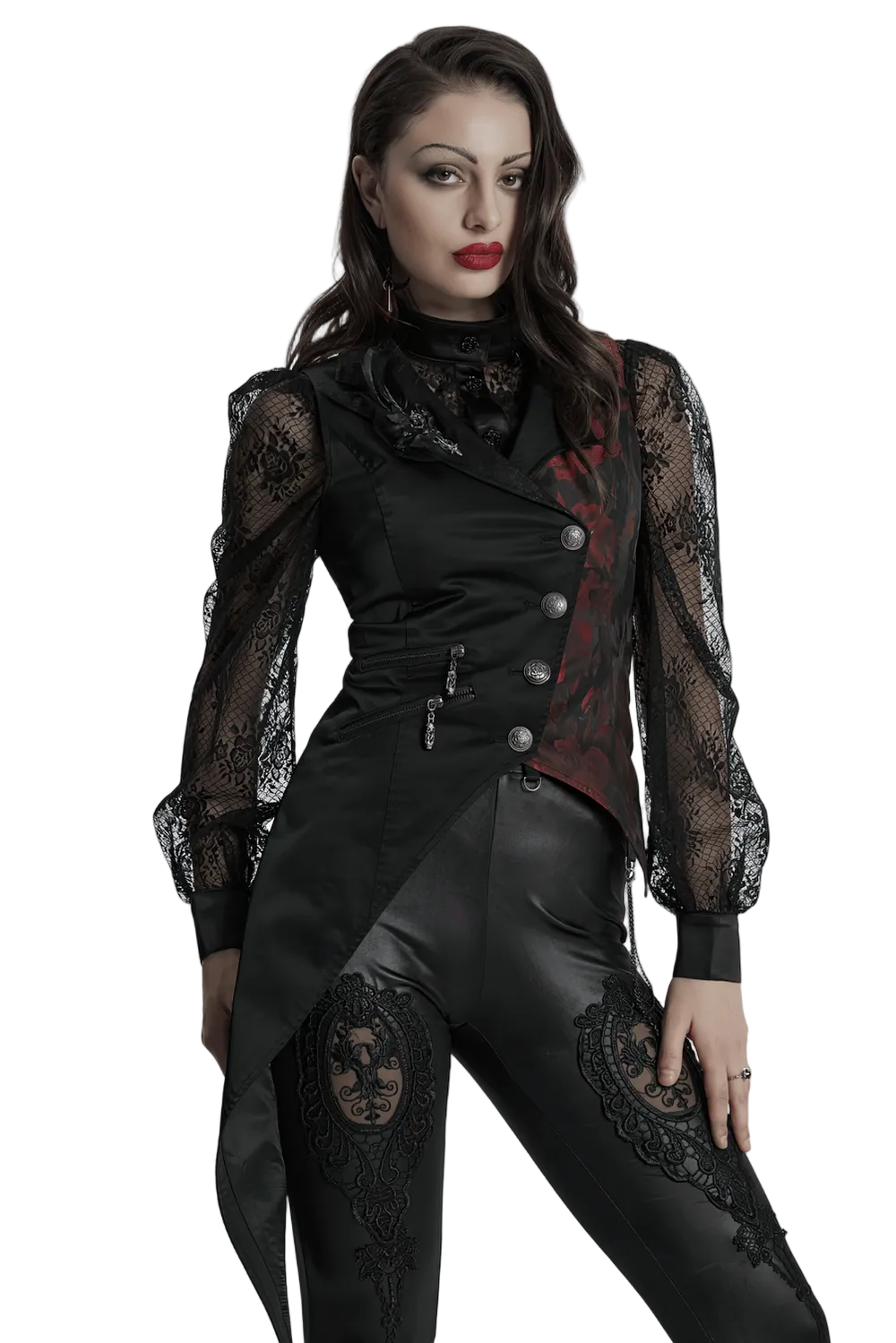 Women’s Black & Red Asymmetrical Waistcoat