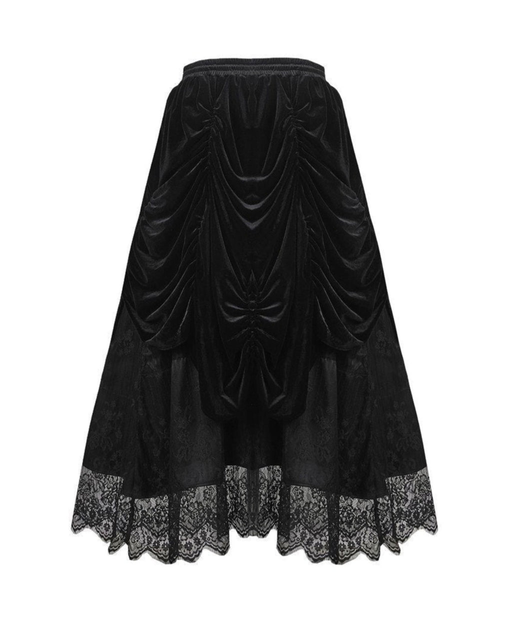 Princess Pleat Lace Velvet Maxi Skirt