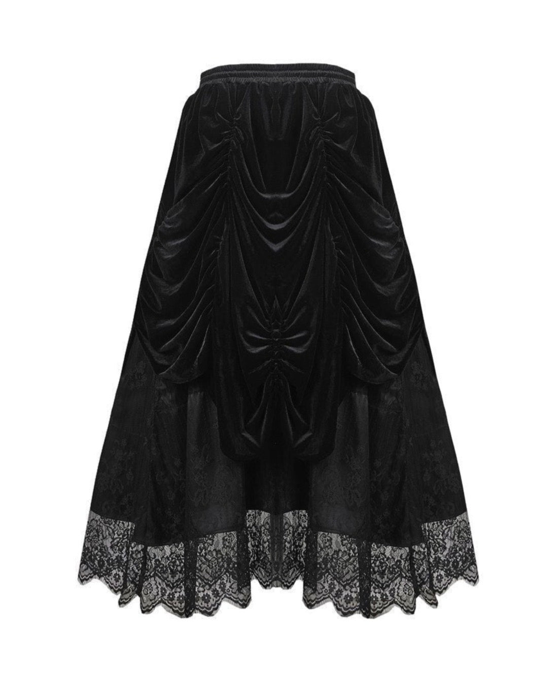 Princess Pleat Lace Velvet Maxi Skirt