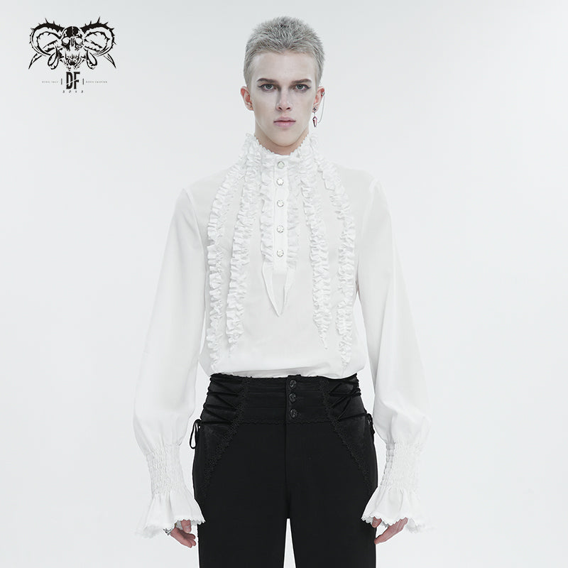 White Ruffle Pleat High Neck Shirt