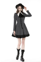 Pinstripe Scissor Cravat Collar Dress
