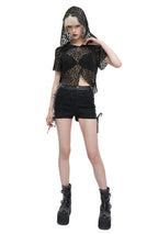 Crop Crochet Back Lace Up Hood