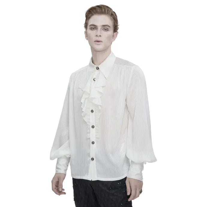 White Pinstripe Ruffle Shirt