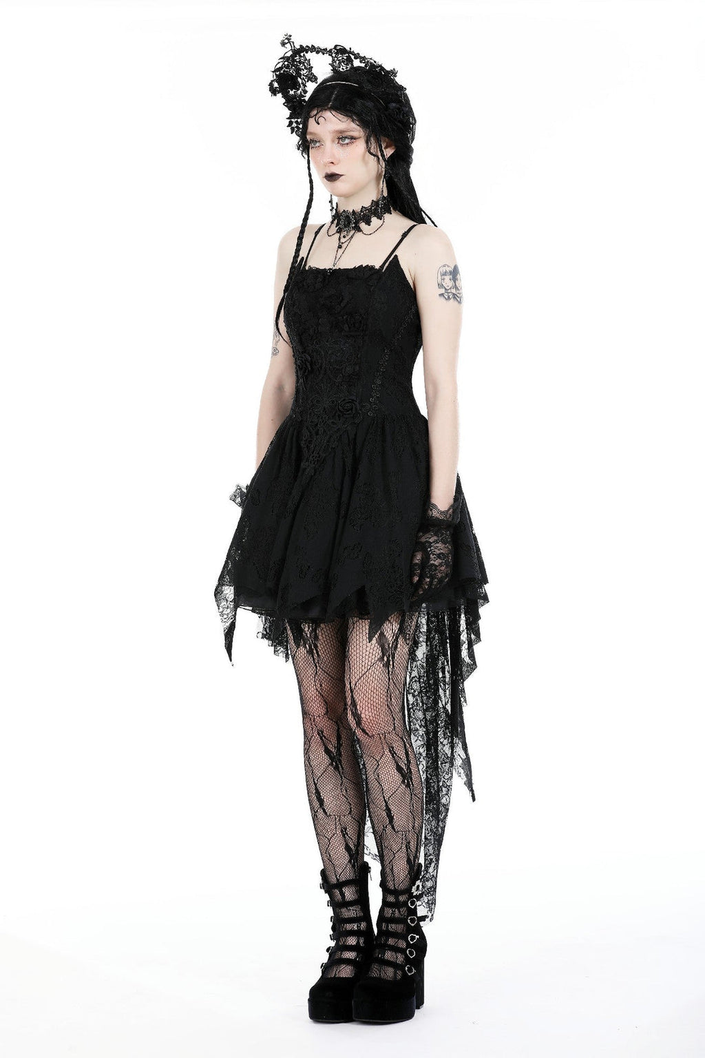 Strap Lace Trail Mini Dress