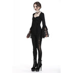 Diamond Neck Cut Lace Bell Sleeve Blouse