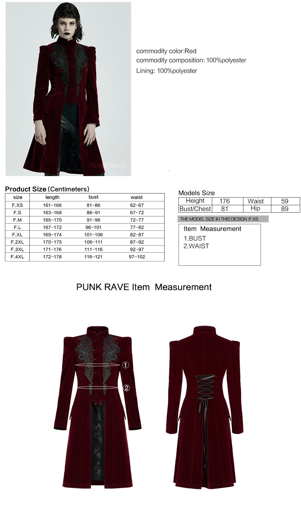 Mid Length Elegant Red Velvet Gothic Coat