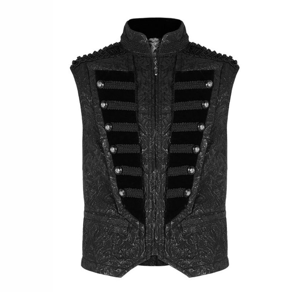 Black Ribcage Style Button Waistcoat