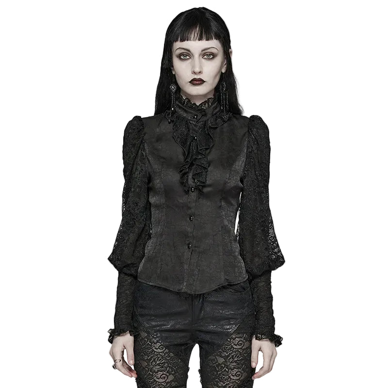 Ruffle High Neck Lace Gothic Blouse