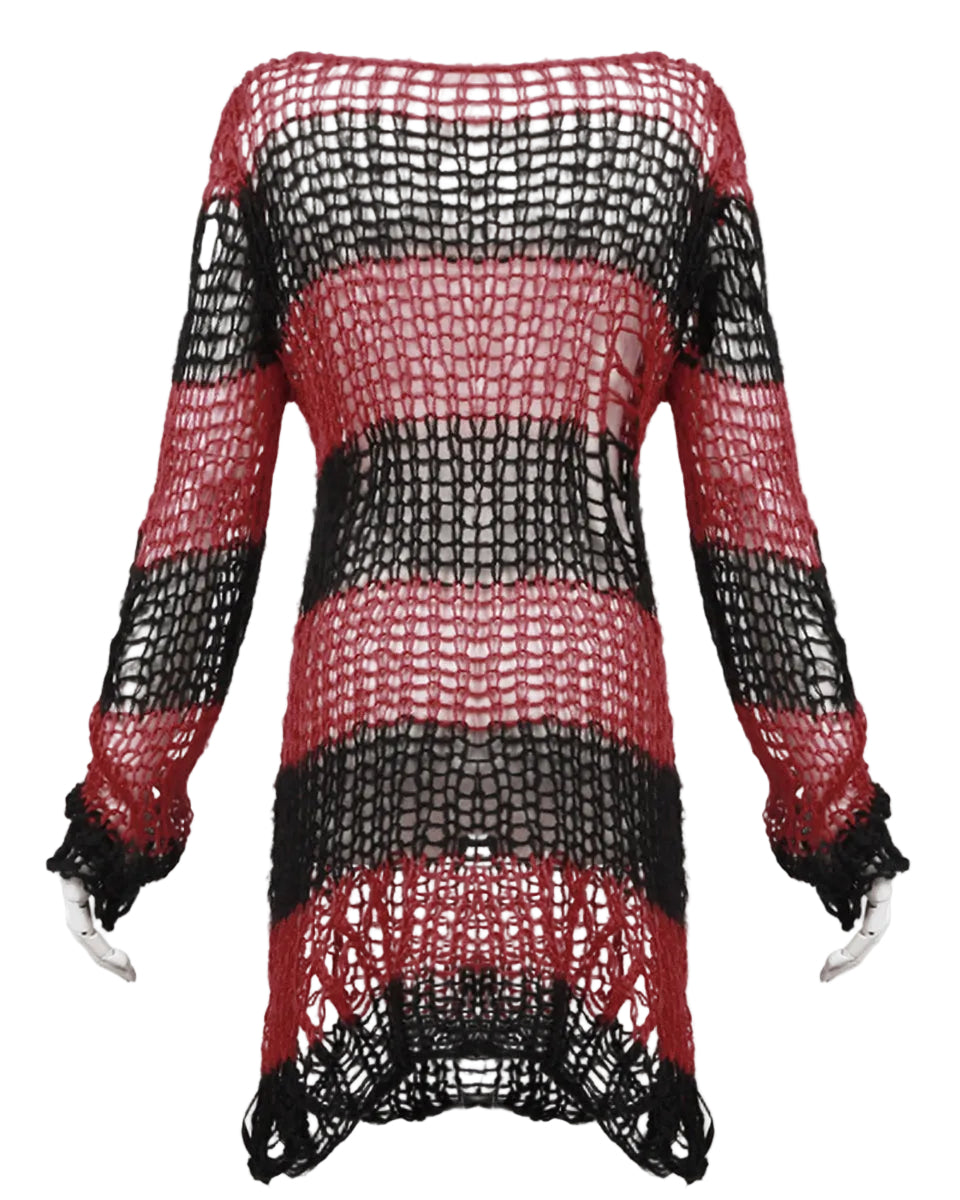 Red Baggy Cutout Knit Sweater