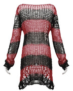 Red Baggy Cutout Knit Sweater
