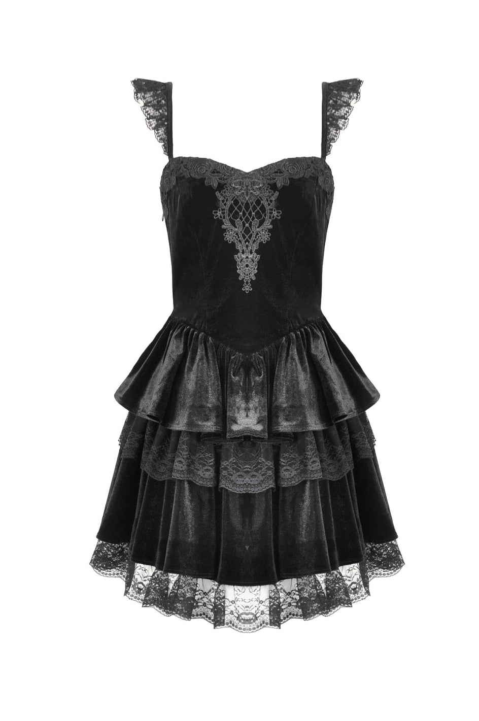 Lace Wing Strap Ruffle Dress