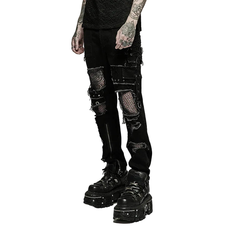 Punk Net Cutout Trousers