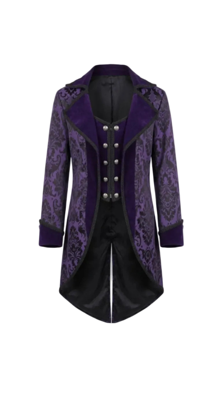 Purple Patterned Button Tailcoat Jacket
