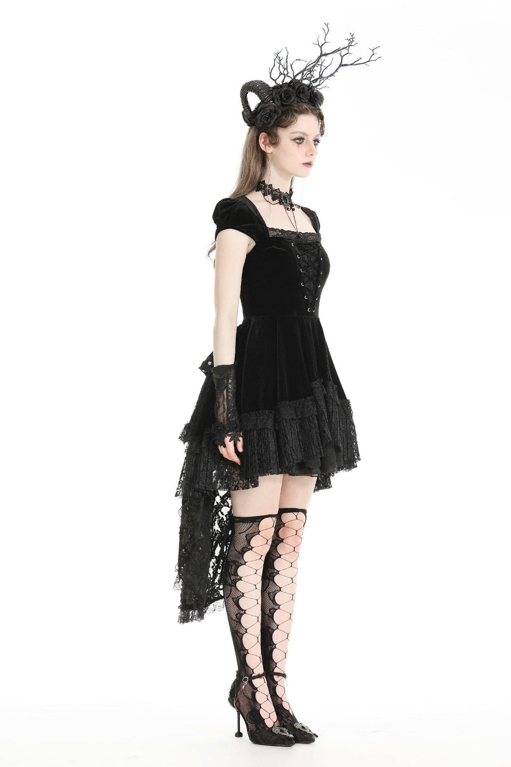 Velvet Lace Train Party Dress