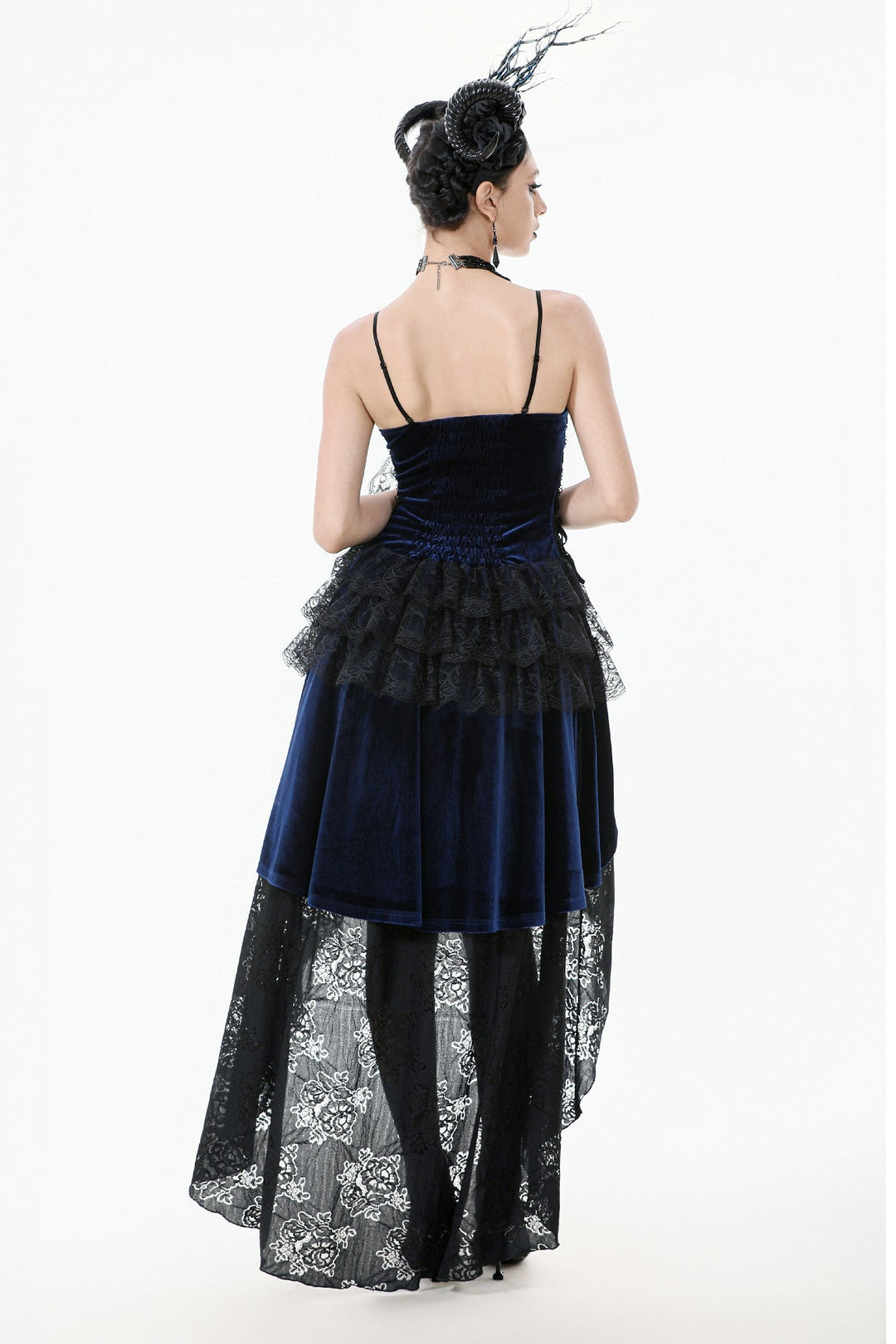 Royal Indigo Velvet Lace Hi-Lo Dress