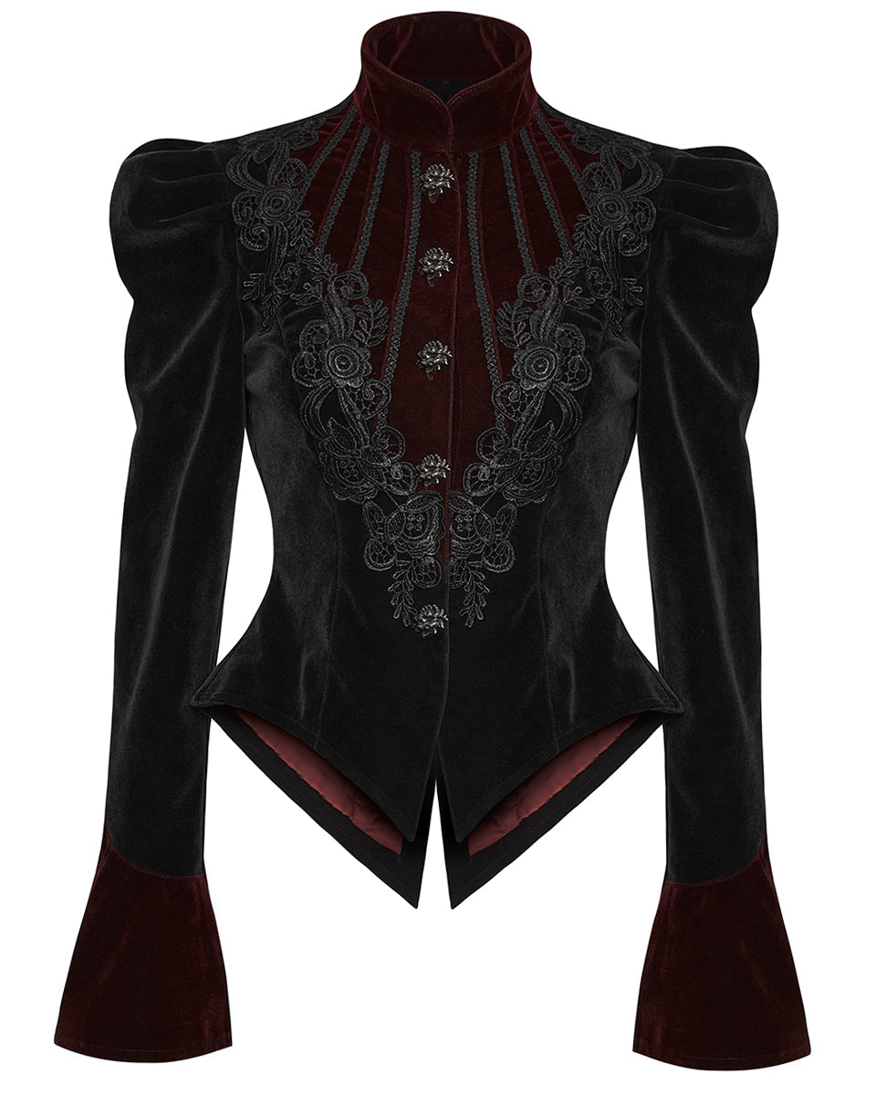 Black & Red Crafted Gothic Velvet Jacket
