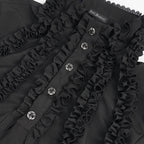 Black Ruffle Pleat High Neck Shirt