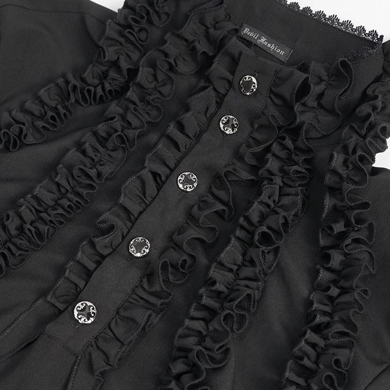 Black Ruffle Pleat High Neck Shirt