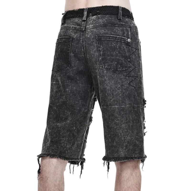 Eyelet Ripped Washed Denim Look Shorts