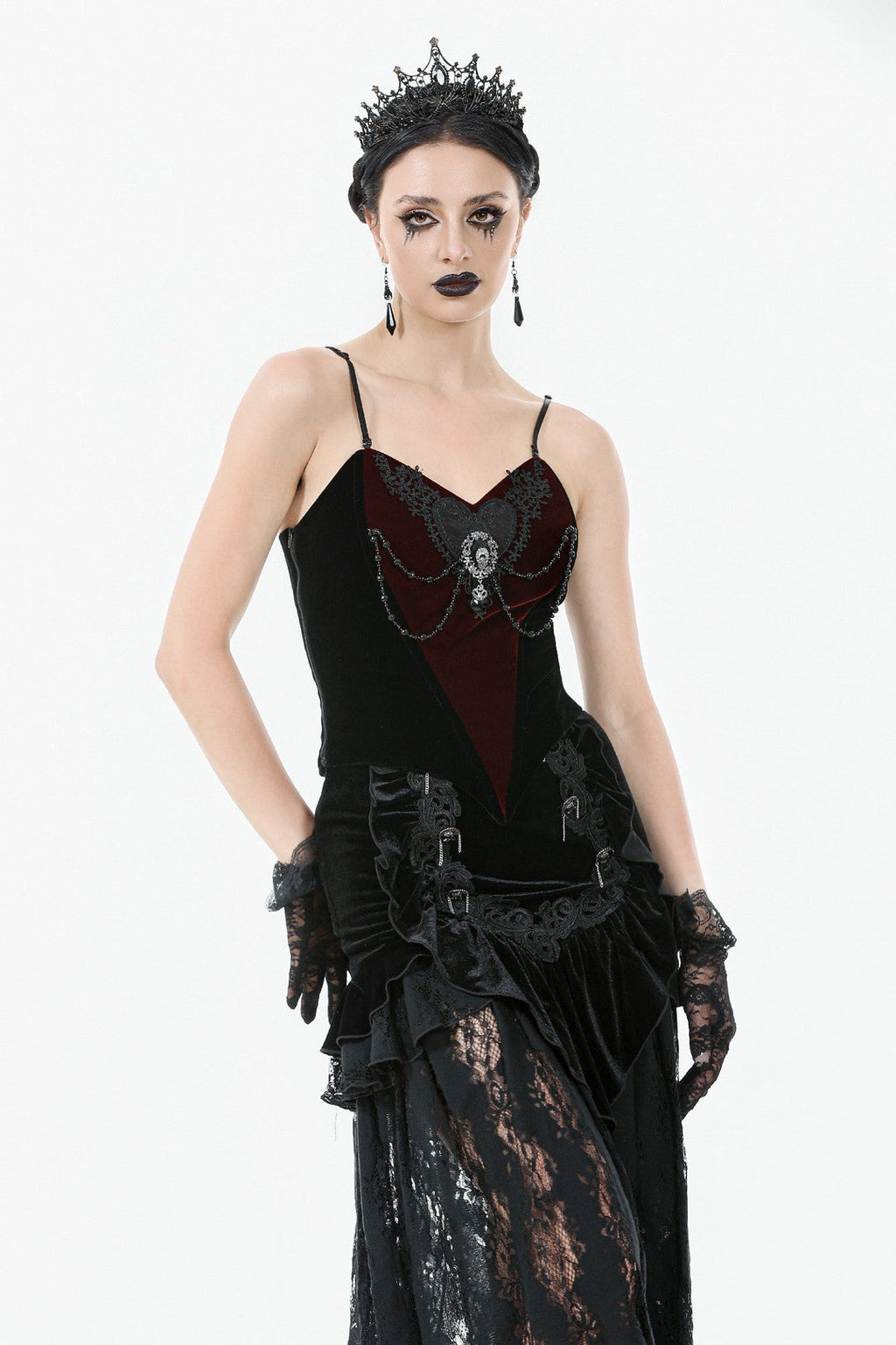 Romantic Heart Velvet Jewel Corset Top