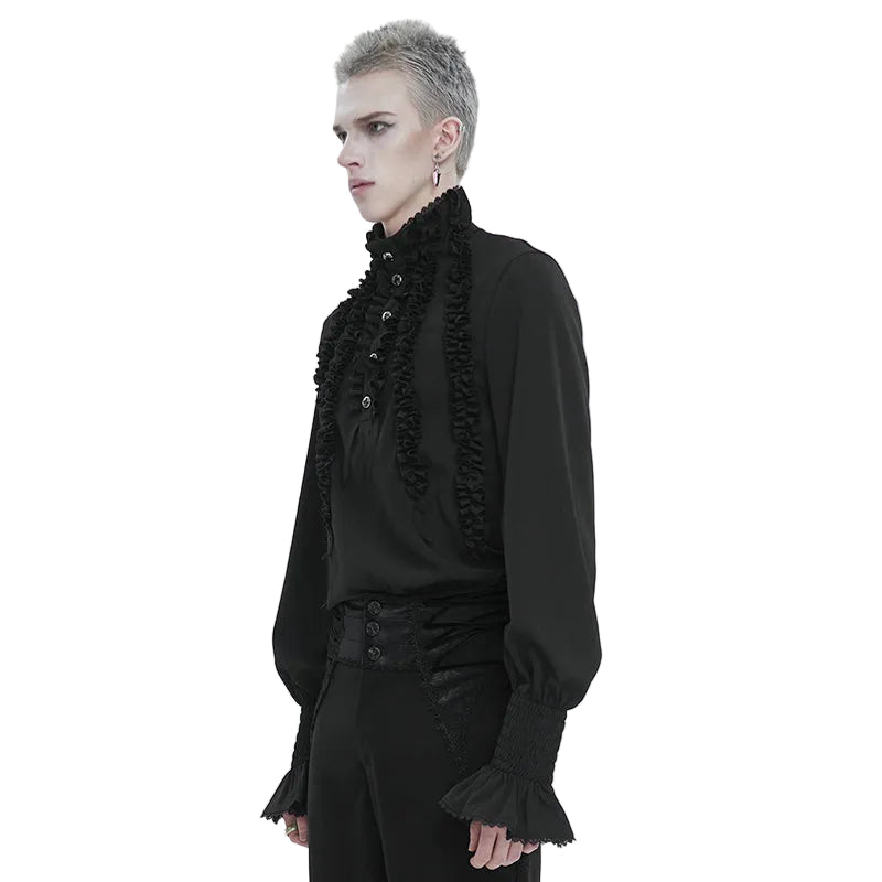 Black Ruffle Pleat High Neck Shirt