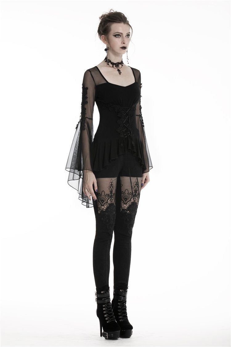 Detailed Whimsical Lace Up Blouse