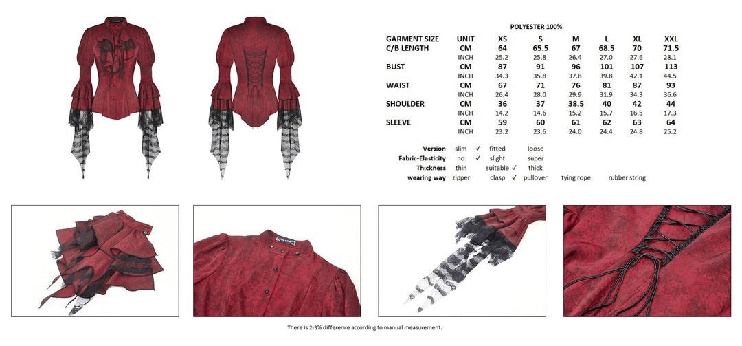 Red Ruffle Neck Trail Sleeve Blouse