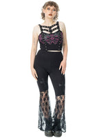 Crucifix Lace Mesh Flared Pants