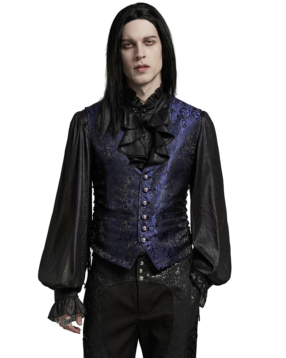 Blue Lace Up Brocade Waistcoat