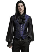 Blue Lace Up Brocade Waistcoat