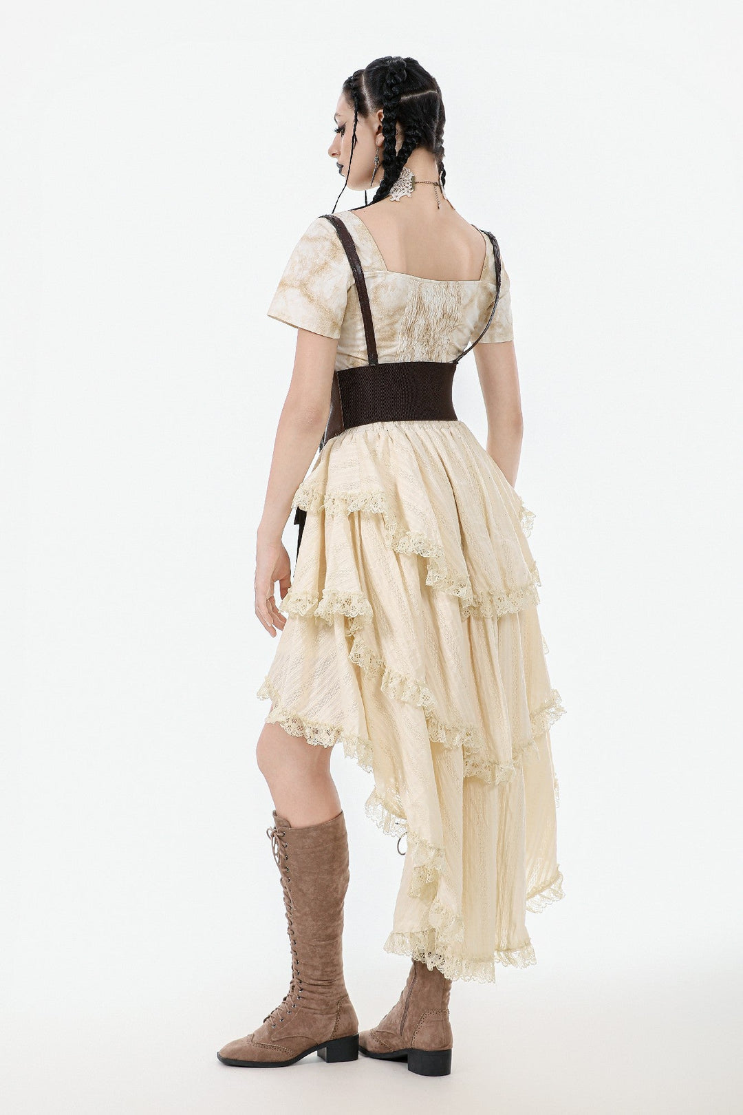 Steampunk Cream Ruffle Drape Skirt