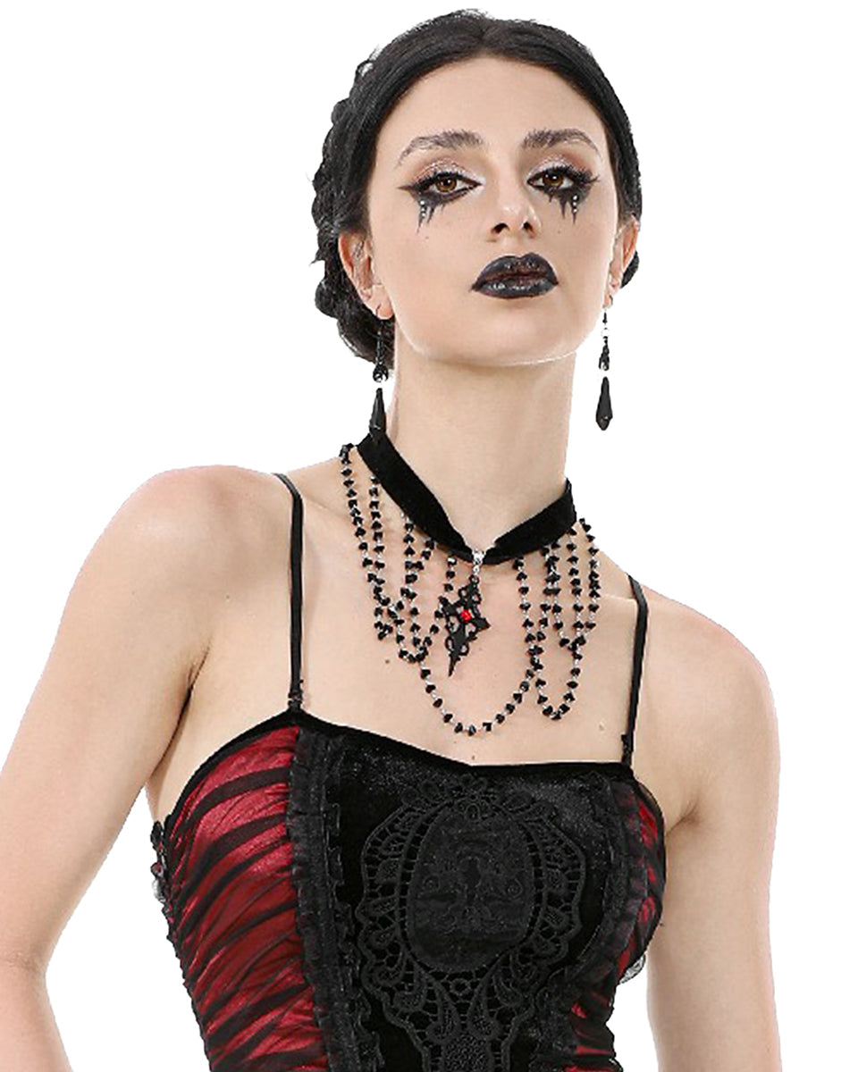 Beaded Crucifix Choker Necklace