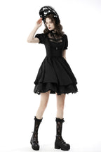 Vintage Netted Neck Puff Sleeve Dress