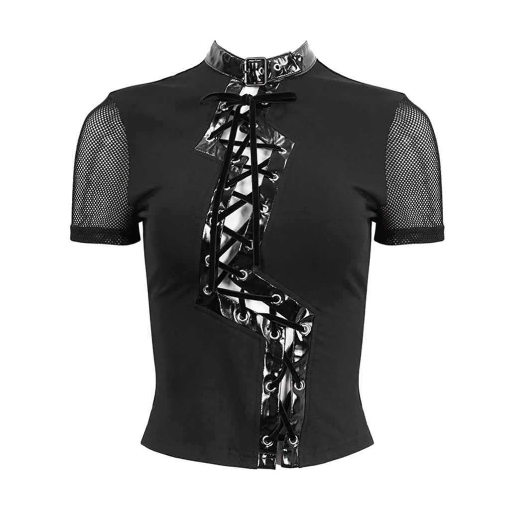 Lightning Bolt Cutout Lace Up Top