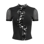 Lightning Bolt Cutout Lace Up Top